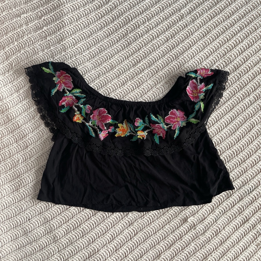 Floral embroidered off the shoulder summer top